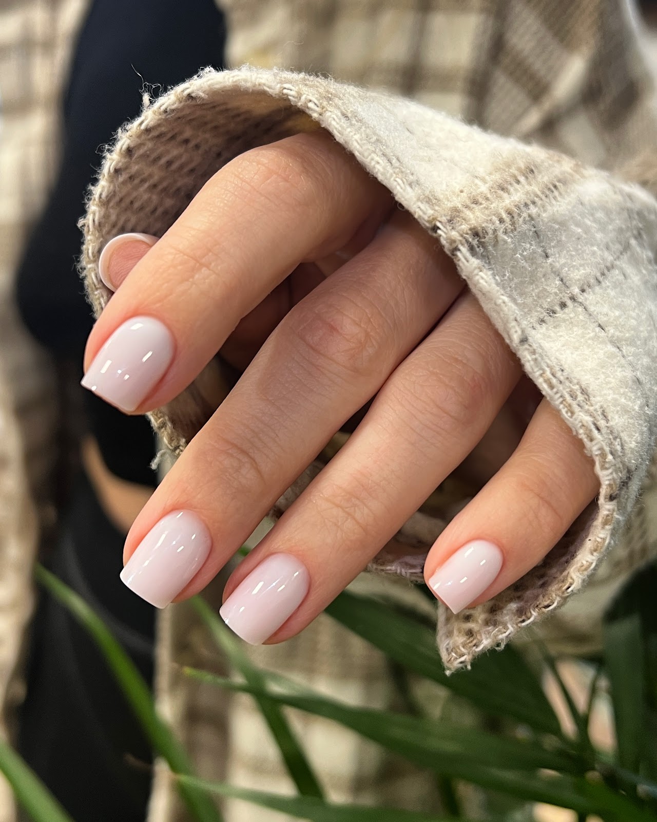 Manicure hybrydowy w delikatnym mlecznym odcieniu